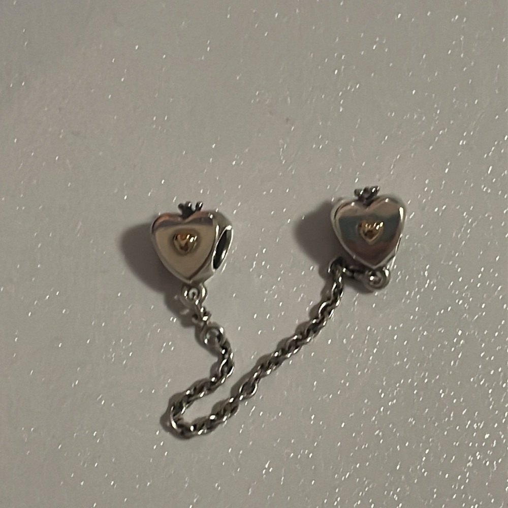 Pandora Silver and Gold heart Bracelet safety chain - Picture 2 of 2
